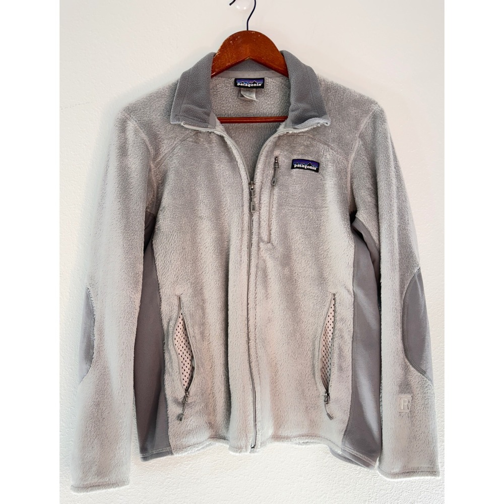 Patagonia Fleece Jacket R2 Polartec Light Gray Fuzzy Full Zip Hiking Outdoor L